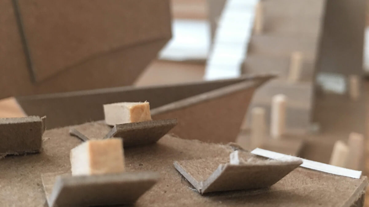 Closeup shot of a cardboard architecture model
