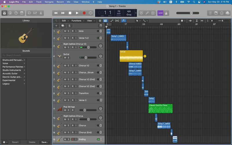 Interface of logic pro x