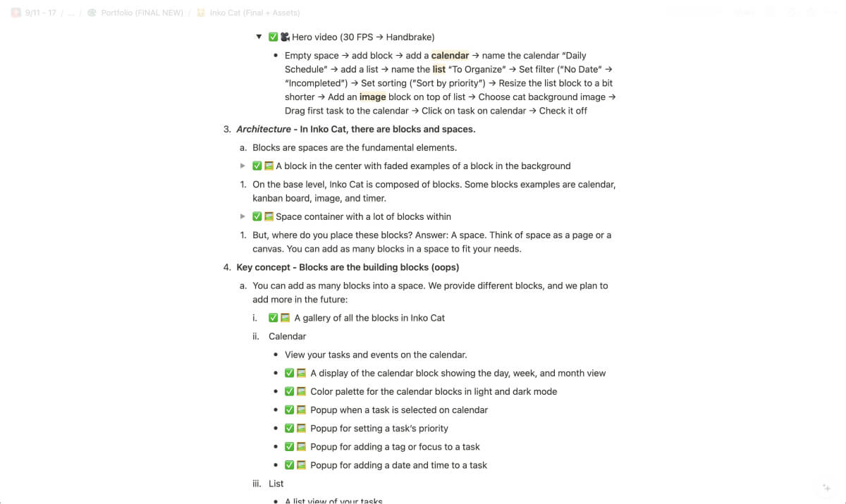 Notion document with a case study's structure