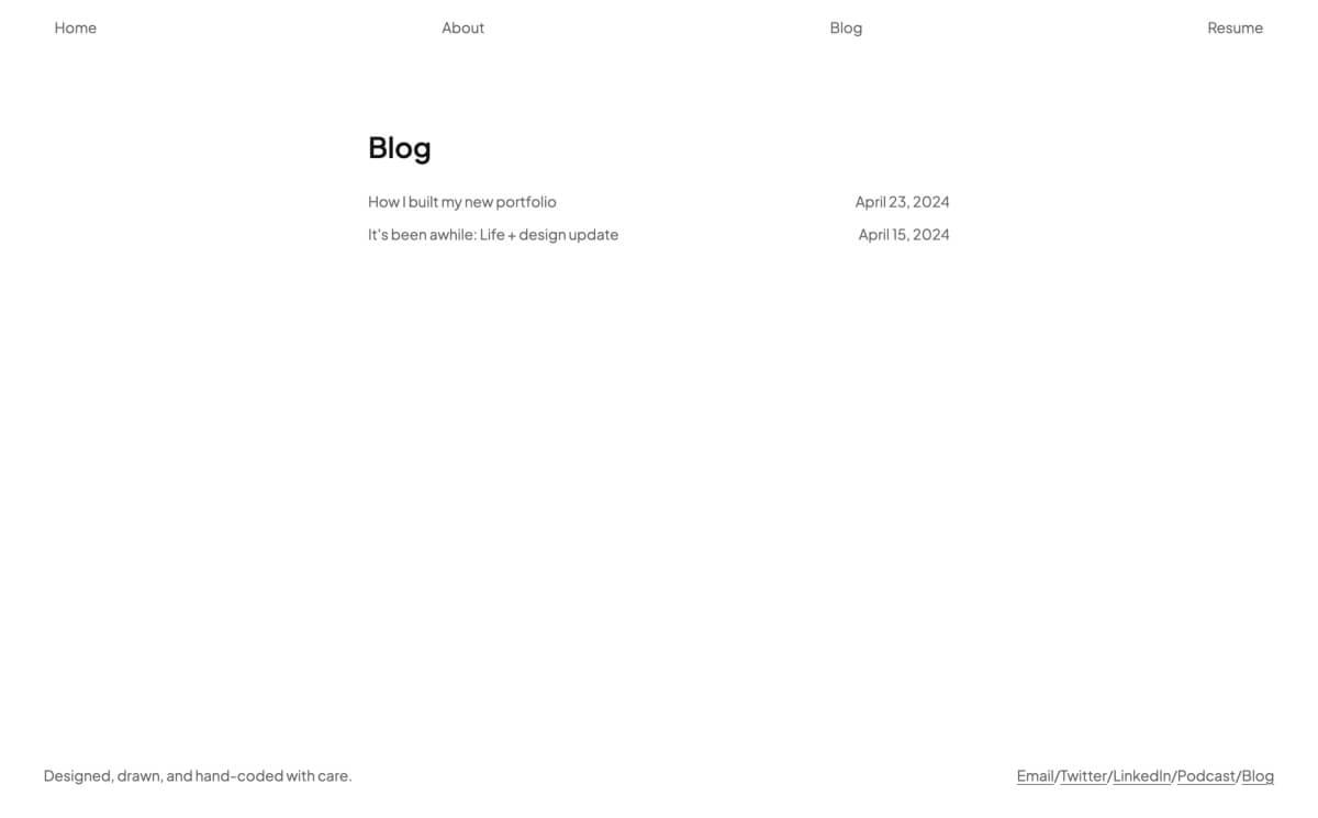 Guo’s current blog home. It lists out the blog posts by displaying the title and the date only