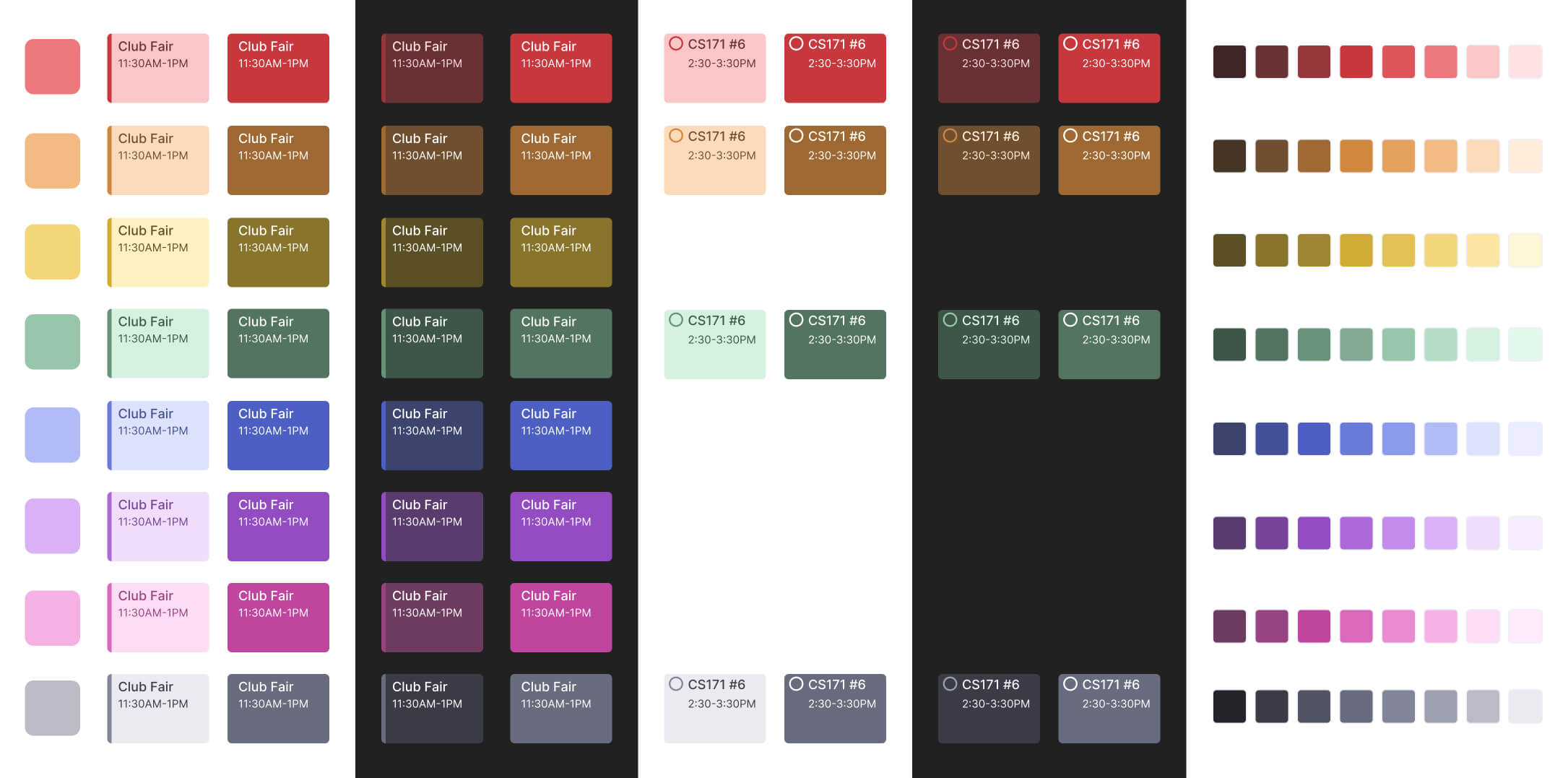 Gallery of the different colors designed for the calendar block