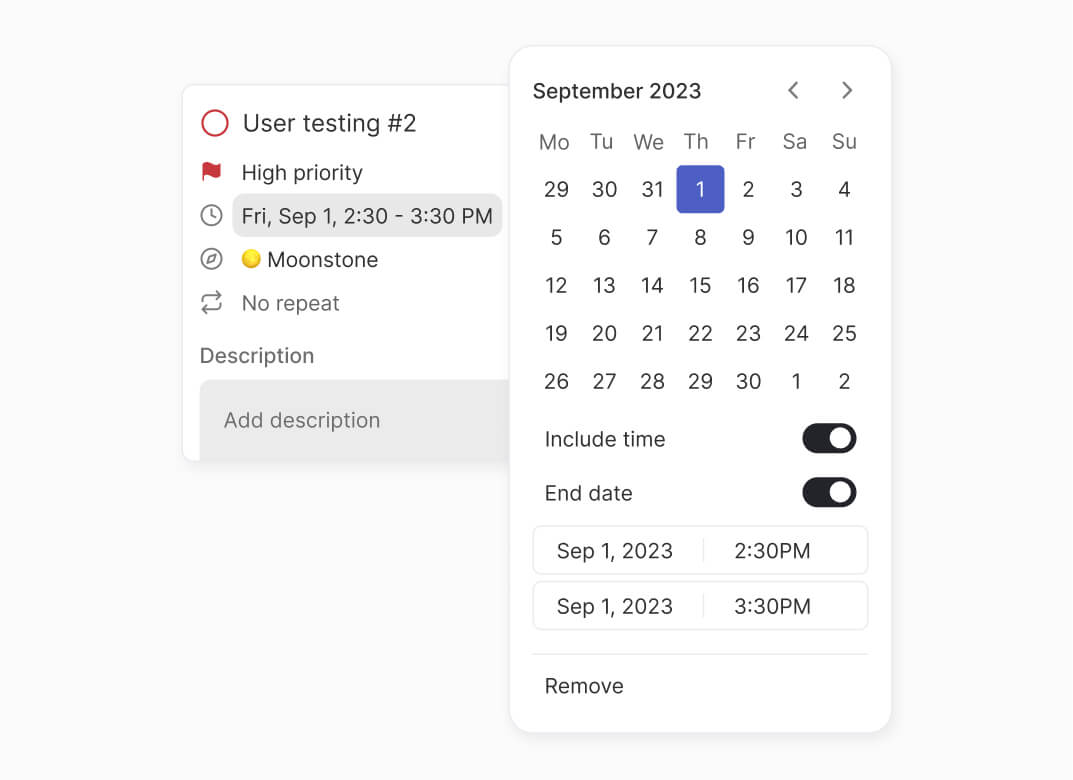 Setting a date and time of a task