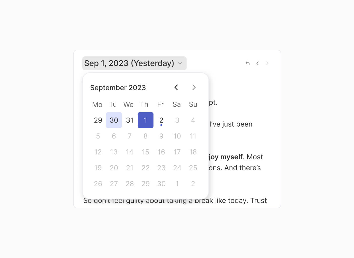 Popup to navigate different journal dates before today