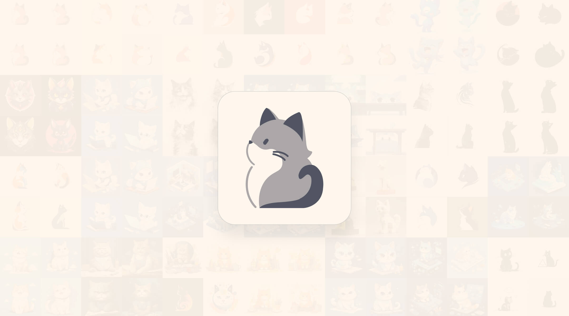 Inko Cat logo on top of a faded background consisting the hundreds of logo iterations